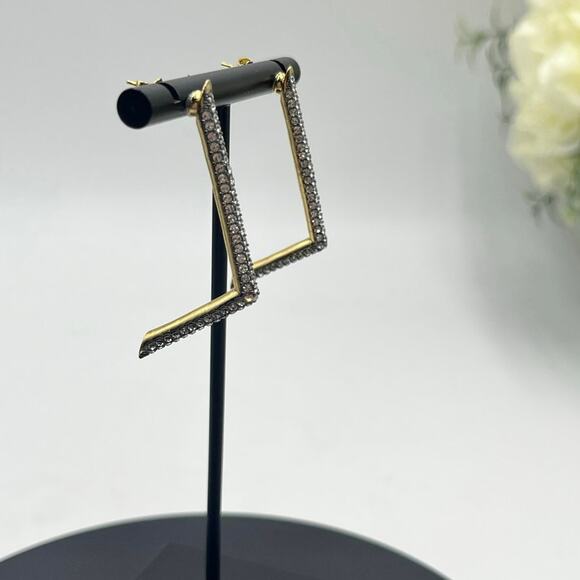 Demarson Yana Angular Pave Swarovski Crystal Gold Plated Front Part Earrings - Picture 2 of 10